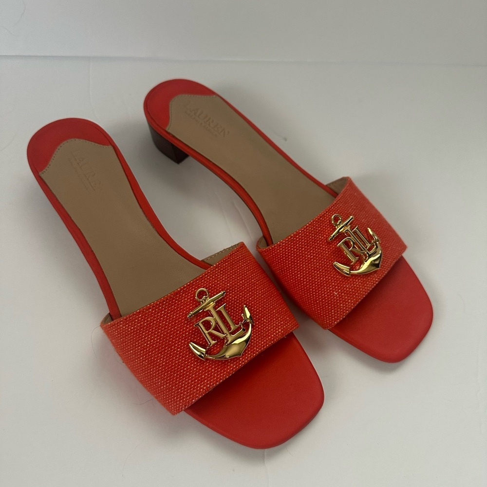 Lauren Ralph Lauren orange  Mules with Gold Emblem